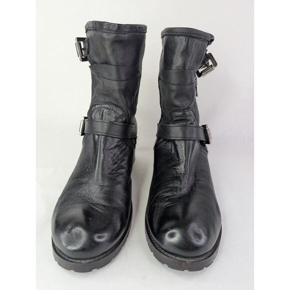 Croatian Black Ankle Combat Boots Moto Buckle Zipper Punk Goth 10M - Picture 9 of 11